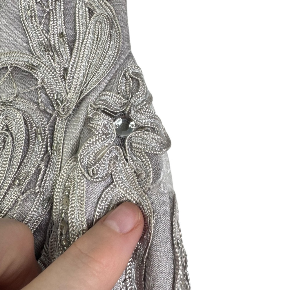SUE WONG NOCTURNE Silver Embellished Beaded Cocktail Dress Sleeveless Party 0 XS - Picture 4 of 14